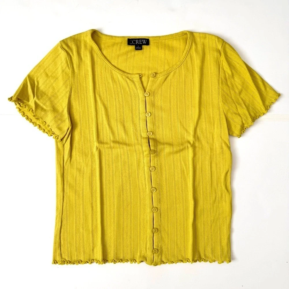 J.Crew Pointelle Cotton Knit Short Sleeve Cardigan Yellow Small